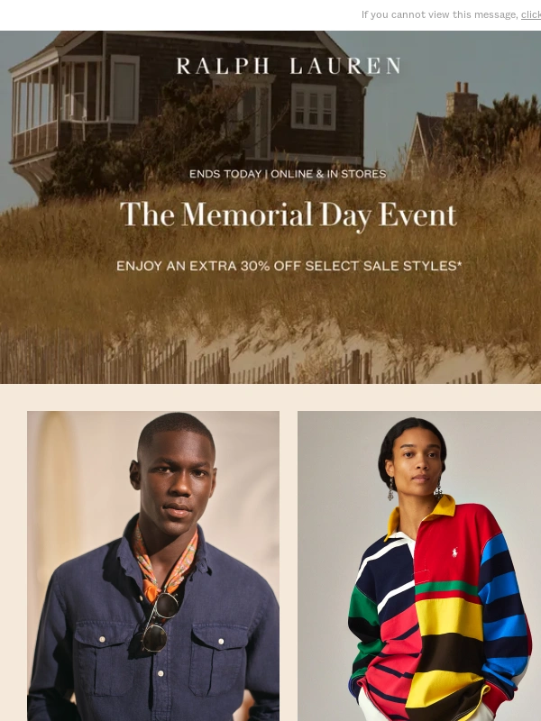 Ralph Lauren - Ends Tonight: Enjoy an Extra 30% Off at Our Memorial Day Event