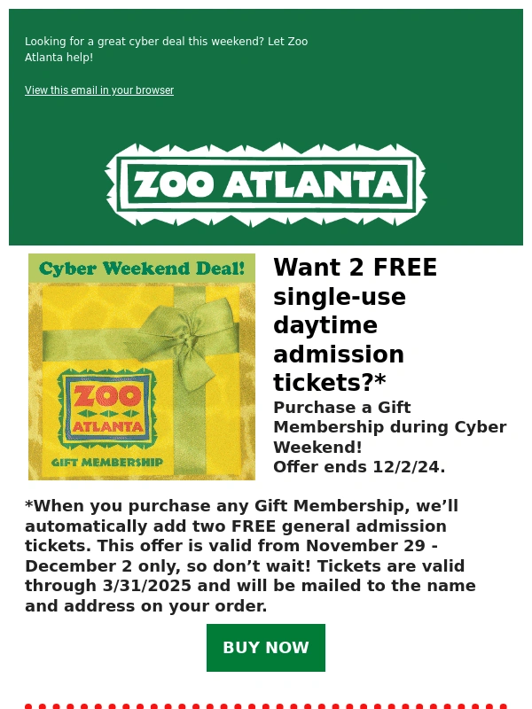 Zoo Atlanta - Looking for a great cyber deal this weekend? Let Zoo Atlanta help!