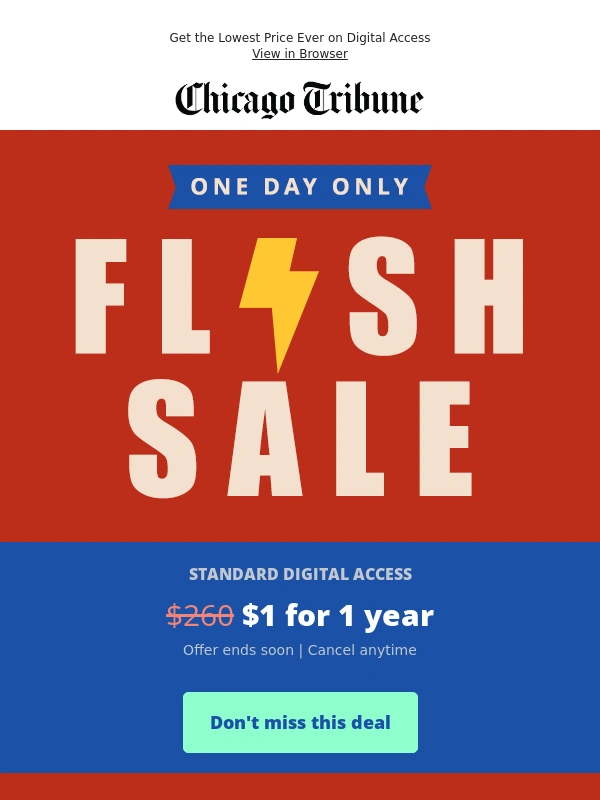 Chicago Tribune - Flash Sale ? $1 for 1 Full Year