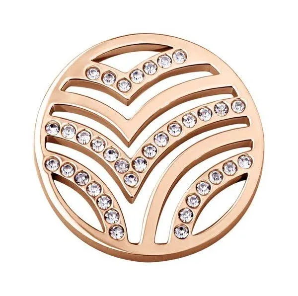 Quiges Rose Gold Stainless Steel Coin V Bird Shape Zirconia Necklace