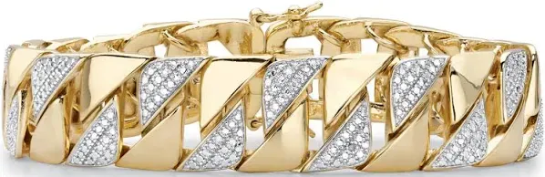 PalmBeach Jewelry Men's 18K Gold-Plated Diamond Accent Curb-Link Bracelet