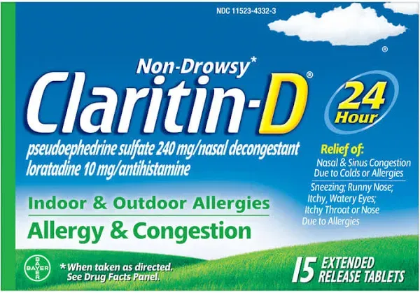 Claritin-D 24 Hour Non-Drowsy Indoor & Outdoor Allergies, Allergy & Congestion Extended Release Tablets, 10 Count
