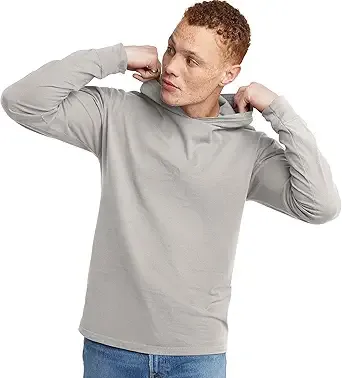 Hanes Comfortblend Mens T-Shirt, Long-Sleeved Hoodie, Garment Dyed Cotton Tee, Concrete Gray