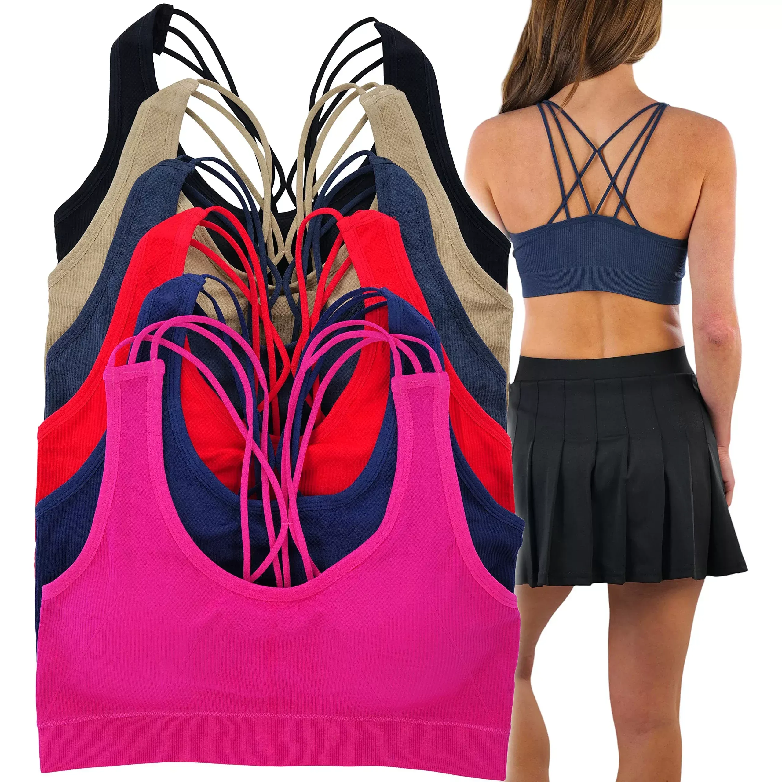 DailySale 6-Pack: ToBeInStyle Women's Tank Front with Strappy Back Wire Free Sport Bralettes