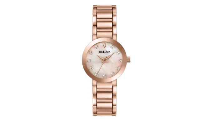 Bulova Futuro Womens Modern Quartz Slim Rose Gold Watch 30mm 97P132
