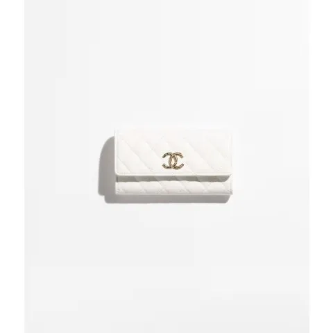 Chanel Flap Wallet Grained Shiny Calfskin & Gold-Tone Metal White