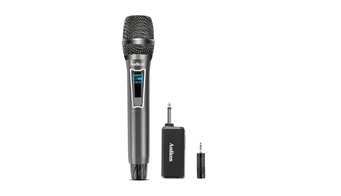 AODICEN Wireless Microphone,UHF Dual Metal Handheld Dynamic Wireless Mics with Rechargeable Receiver, Cycle Charging, for Karaoke, Party, Speech, 160ft, Black