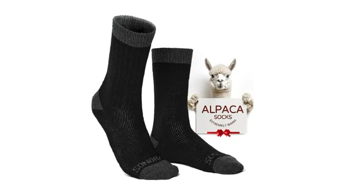 SONORAN Alpaca Socks for Men & Women (1 Pair) Moisture Wicking Warm Casual Alpaca Crew Wool Socks for Hunting, Hiking, Temperature Regulating Small, Black