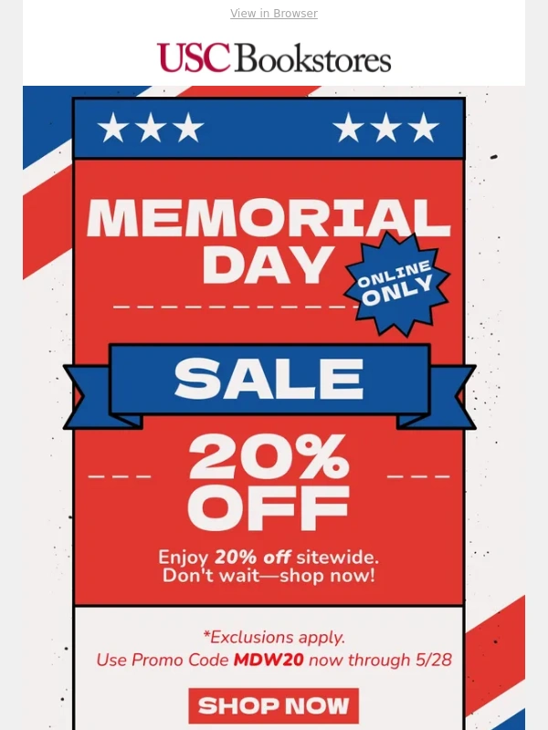 USC Bookstore - Memorial Day Savings Starts Now! Online Only!