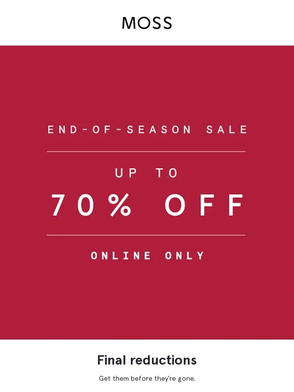 Moss Bros - Final sale reductions