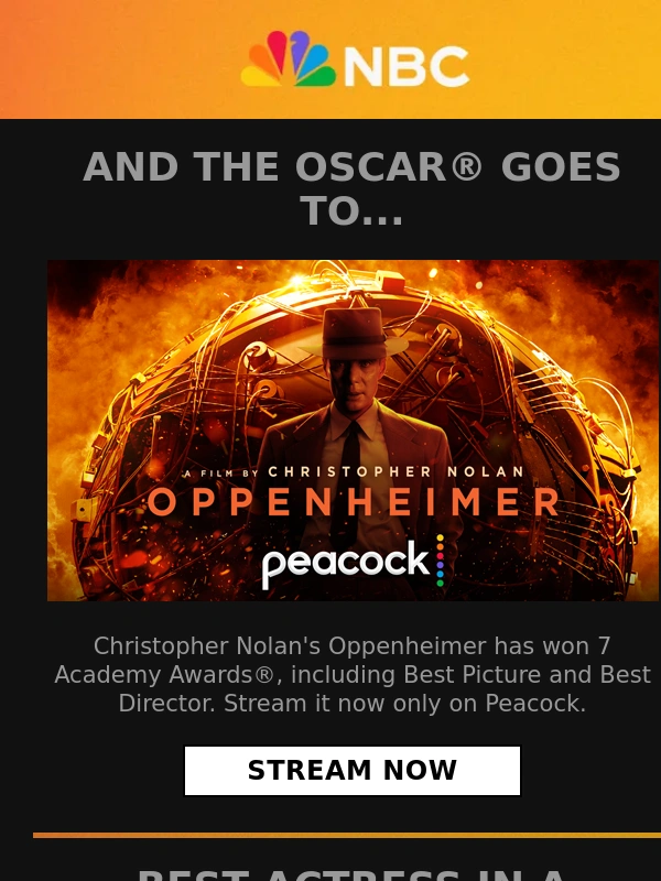 NBC - Best Picture Winner Oppenheimer is Streaming Now on Peacock
