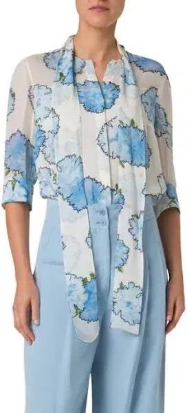 Akris Women's Punto Print Georgette Tie-Neck Blouse