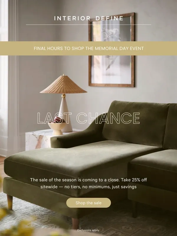 Interior Define - Last Day: EVERYTHING is 25% Off