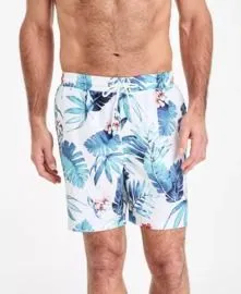 Men's Billie Tropical Print Drawstring 7" Swim Trunks