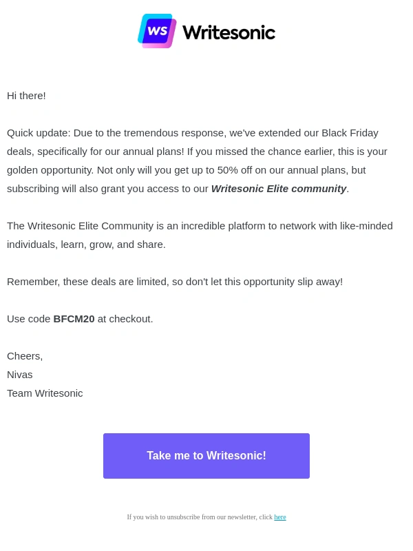 Writesonic - Good News! We've Extended Our Black Friday Deals