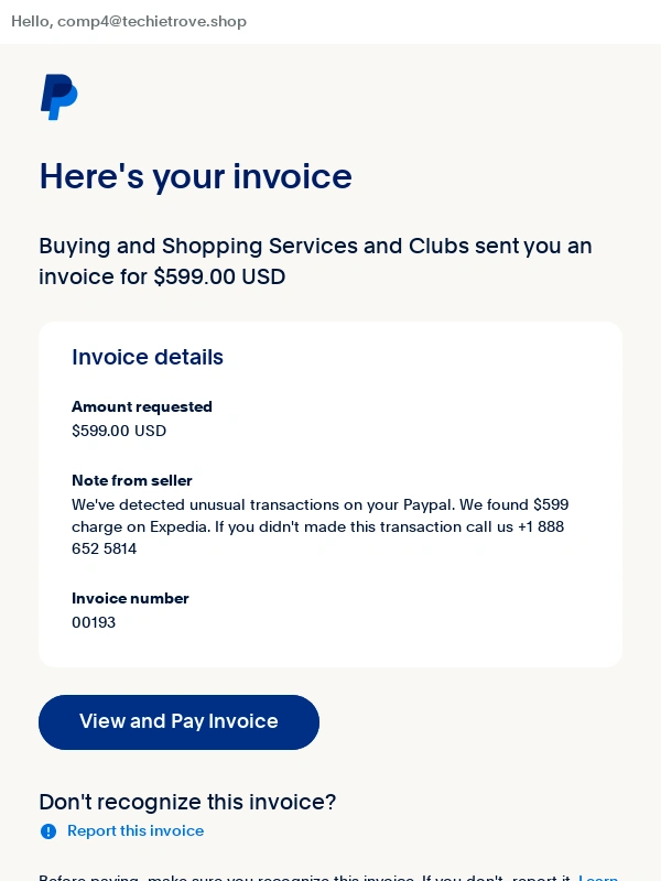 PayPal - Invoice from Buying and Shopping Services and Clubs (00193)