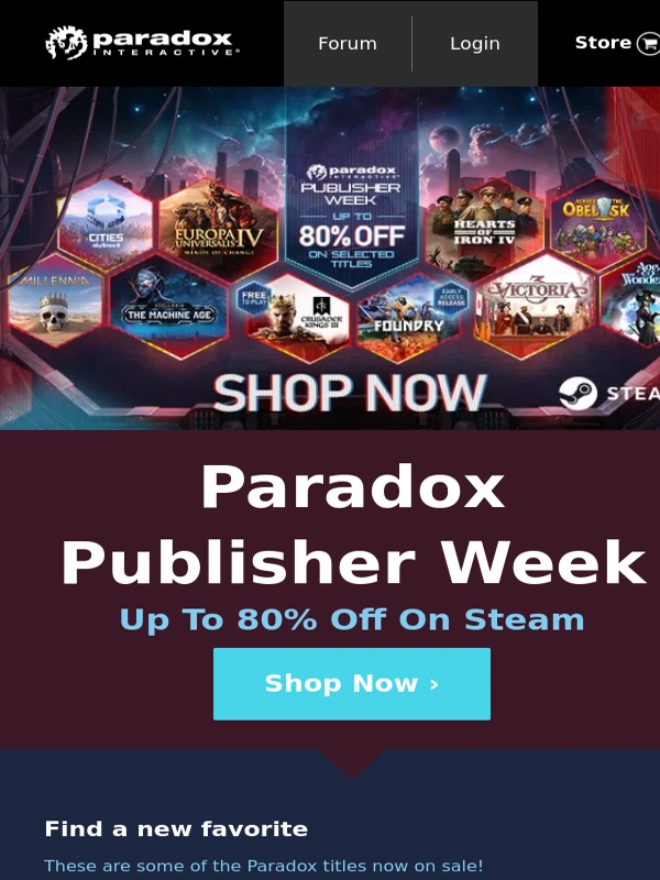 Paradox Interactive - Up To 80% Off During The Paradox Publisher Week