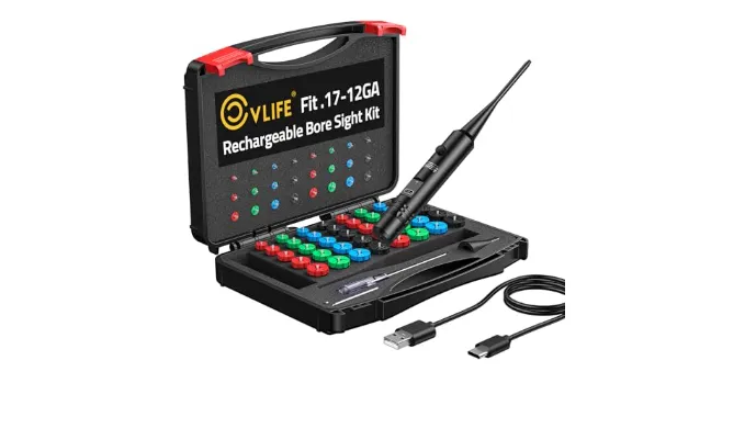 CVLIFE Rechargeable Bore Sight Laser Kit with 64 Adapters fit 0.17 to 12GA Calibers, Professional Green Laser Bore Sight with Button Switch, Powerful Choice for Hunting Bore Sight Tool
