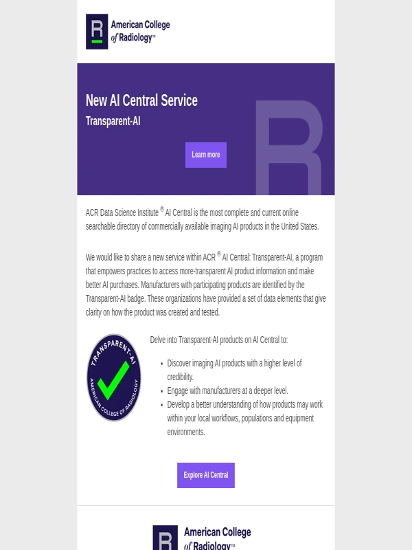 Acr - New ACR AI Central Transparency Program