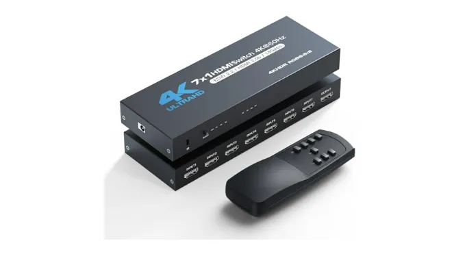 HDMI Switch 7 in 1 Out, 4K60Hz HDMI Switcher with Remote, H-DMI Selector Box Support UltraHD Dolby HDR10 2.0 HDCP 2.2 3D, HD-MI Splitter Compatible with Xbox PS5/4/3 Blu-Ray Player Fire Stick