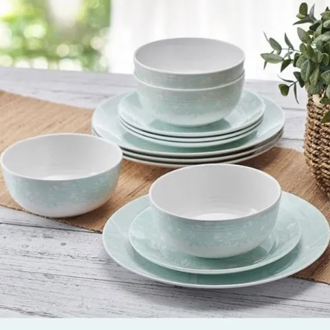 Pfaltzgraff Venice 12 Piece Outdoor Melamine Dinnerware Set, Service for 4,Teal