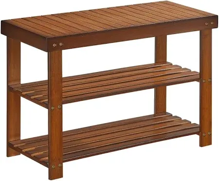 Songmics 3-Tier Shoe Rack Bench Bamboo Organizer Storage Shelf Holds 286 lb Walnut