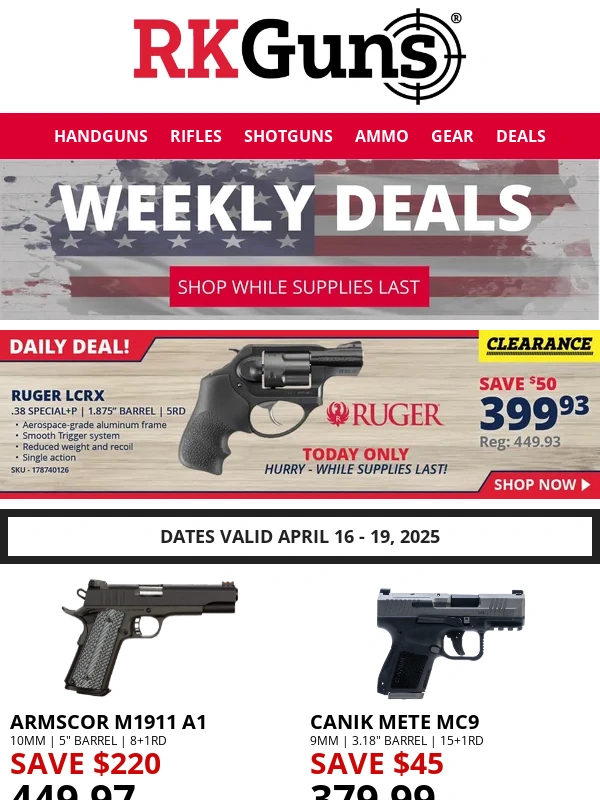 RK Guns - Save Big on Armscor M1911 & Ruger LC Carbine + A New Daily Deal!