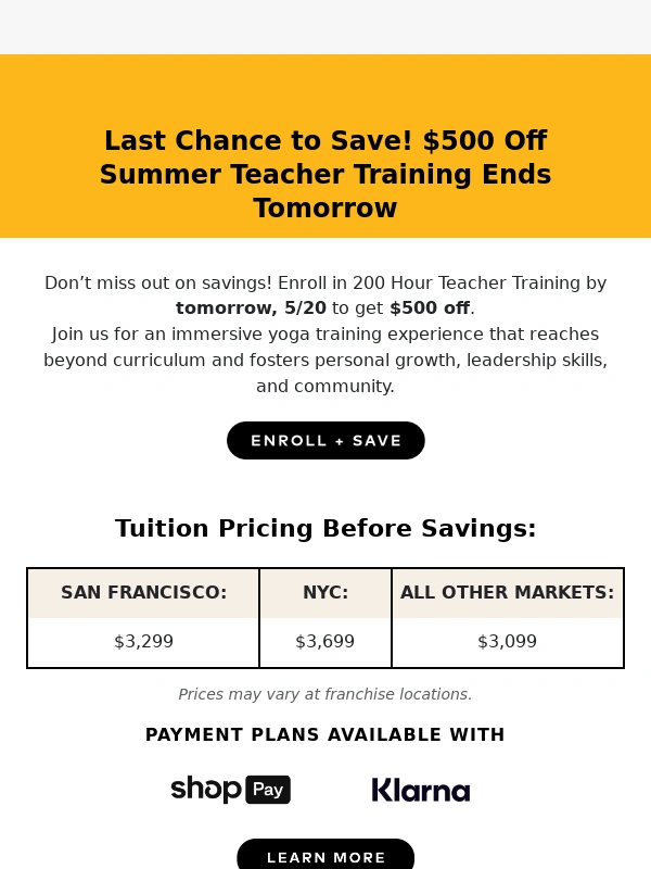 Corepower Yoga - ? Last chance to Save on Summer TT ?