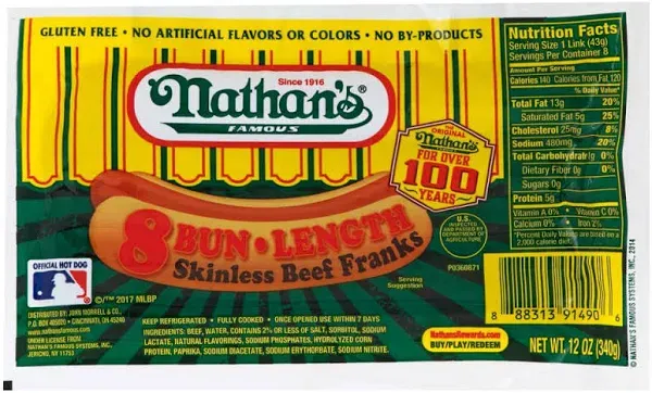 Nathan's Skinless Beef Franks Bun Length