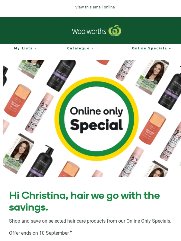 Woolworths - Online Only Specials on hair care