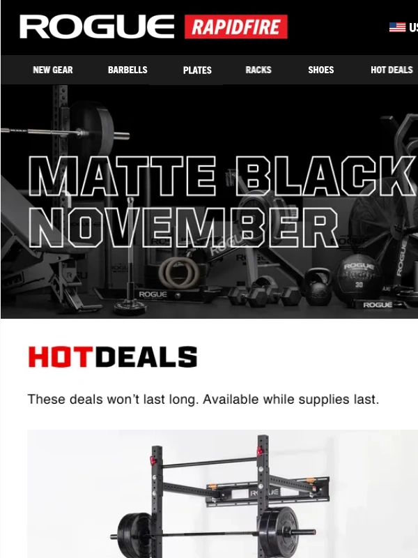 Rogue Fitness - Last Chance on Matte Black November Hot Deals: Rogue RML-3W Fold Back Wall Mount Rack,Rogue Dumbbell Set & More!