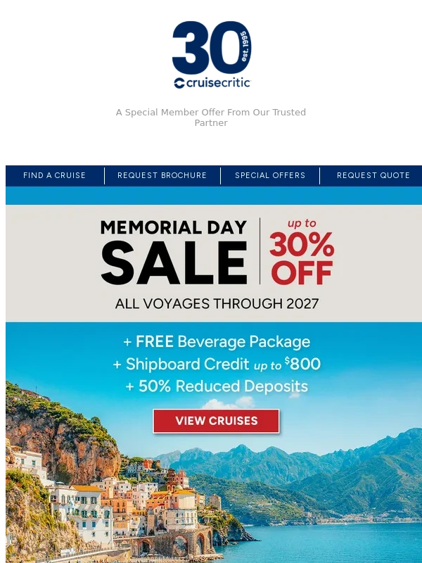 Oceania Cruises - Memorial Day Sale: Up to 30% Off Oceania Cruises + Shipboard Credit — Now Through 2027!