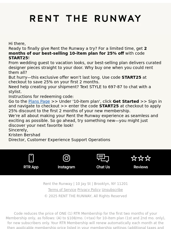Rent The Runway - Don't Miss: 25% Off for 2 Months