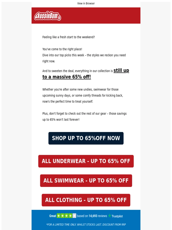 aussieBum - Weekend Dive In: Top Picks + Up to 65% Off?