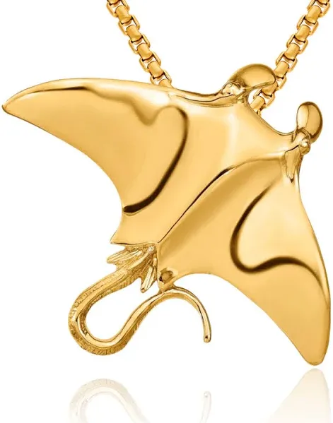 14K Solid Yellow Gold Manta Ray Slide Charm