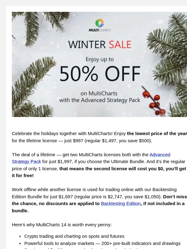 MultiCharts - Last sale of the year — get up to 50% off!