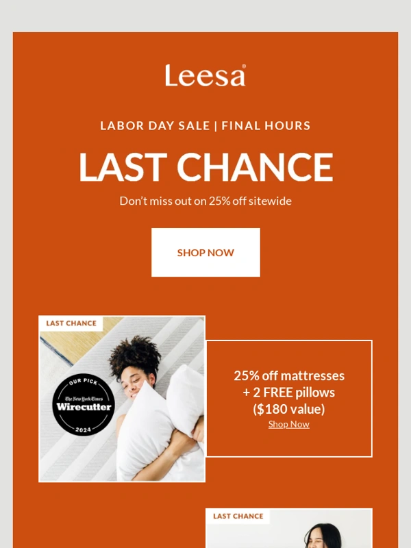 Leesa - Last chance to snag these Labor Day savings!