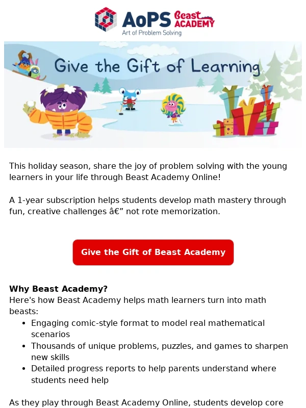 Beast Academy - Give a gift of learning that lasts all year long