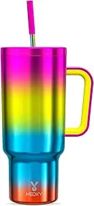 Deal: Meoky 40 oz Tumbler with Handle and Straw, Tumbler with Lid and Straw, Insulated Stainless Steel Travel Mug, 100% Leak-proof, Keeps Cold for 34 Hours or Hot for 10