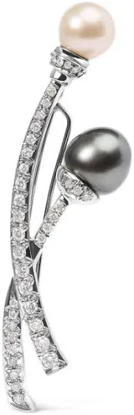 18K White Gold 3/5 Cttw Diamond and Cultured South Sea Pearl Brooch Pin