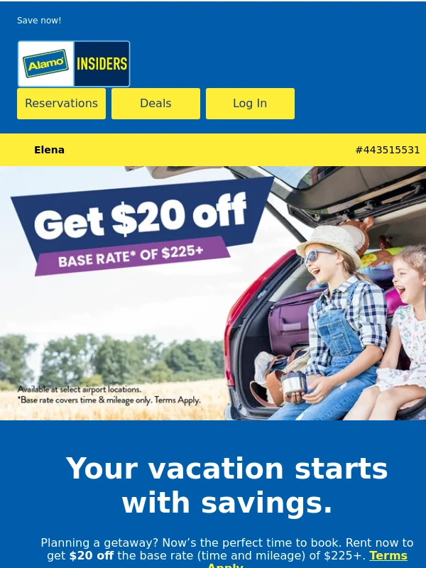 Alamo - $20 ? OFF ? BASE ? RATE
