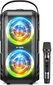 W-KING 80W Bluetooth Speaker with Wireless Microphone, Portable Loud Party Bluetooth Speaker-2 Full Range Drivers/Deep Bass, 105dB Sound, Adults/Kids with Lights/IPX5/U-Disk/TF/AUX