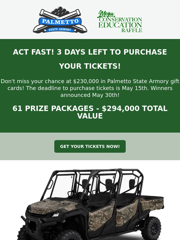 Palmetto State Armory - Act Fast! 3 Days Left To Get Your Tickets | The Mega Conservation Education Raffle
