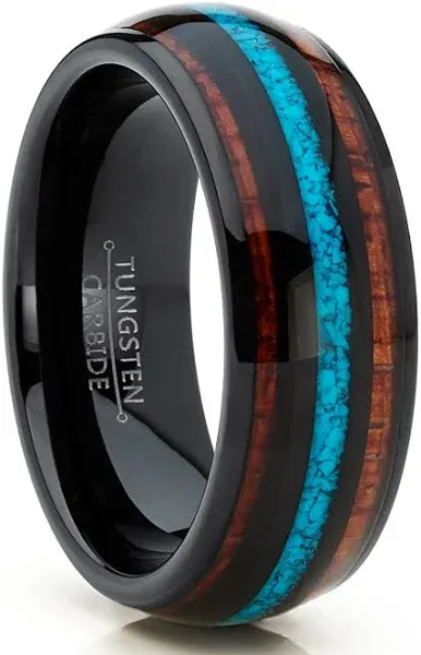 Metal Masters Co. Men's Black Tungsten Wedding Band Engagement Ring with Koa Wood and