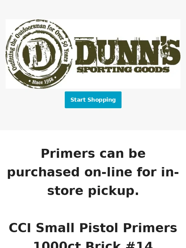 Dunn's Sporting Goods - Win & CCI Primer $59.99 1000ct