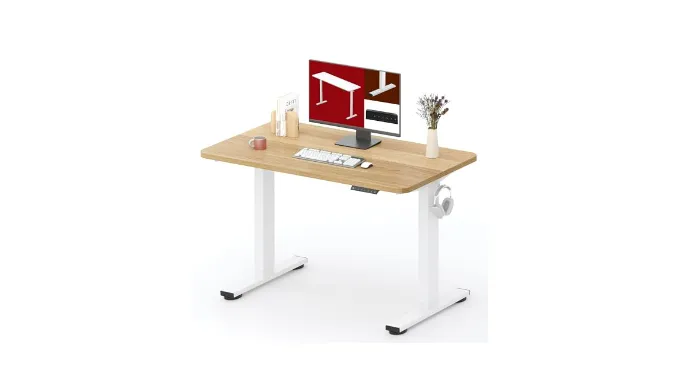 SANODESK Standing Desk Height Adjustable Electric 40×24 Inches Sit Stand Desk for Home Office with Splice Board, White Frame/Maple Top