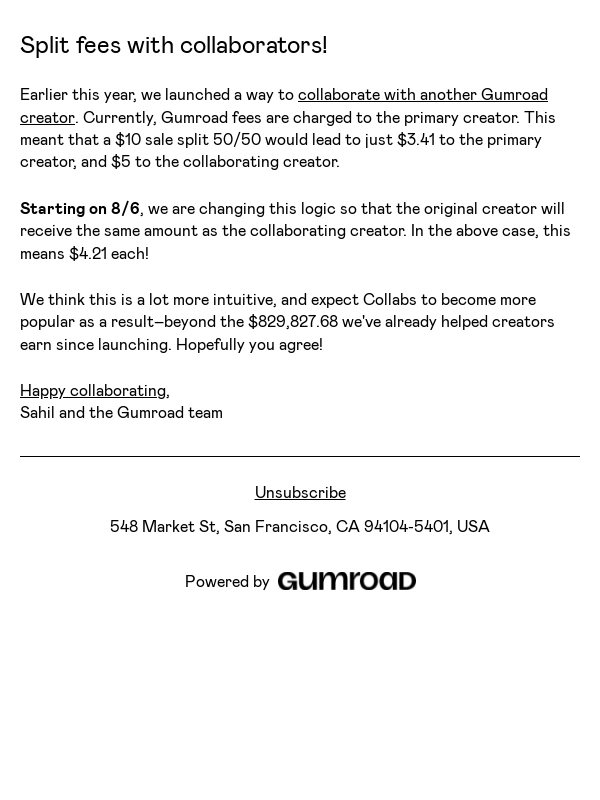Gumroad - Split fees with collaborators!