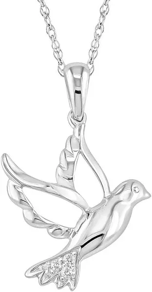 10K White Gold Dove Pendant Necklace with Diamond Accent