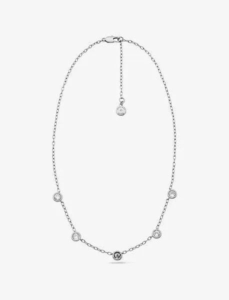 Michael Kors Cubic Zirconia Logo Bezeled Pavé Necklace in Sterling Silver