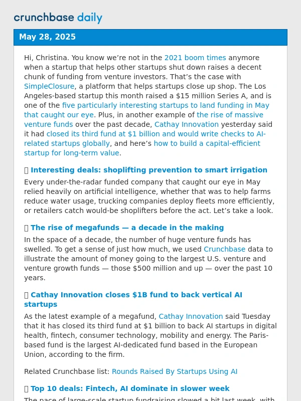 Crunchbase - 5 interesting deals,from AI shoplifting prevention to smart irrigation